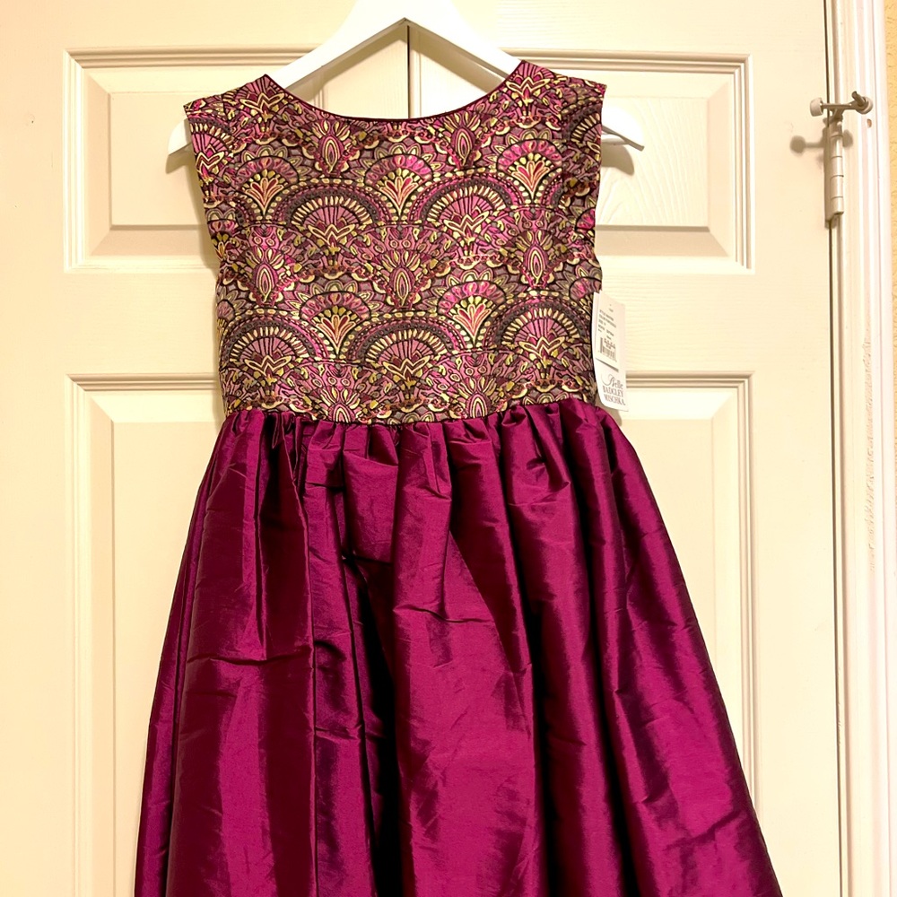 Belle Badgley Mischka girls dress gold and purple